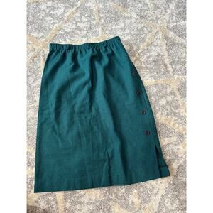 Ermane wool teal green mid length skirt women's size 9/10 made in USA